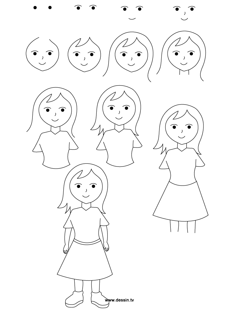 Pics Photos Learn How To Draw A Girl With Simple Step By Step